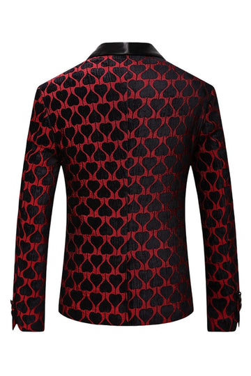 Svart Röd Sjal Kavajslag Tryckt Bal Kavaj